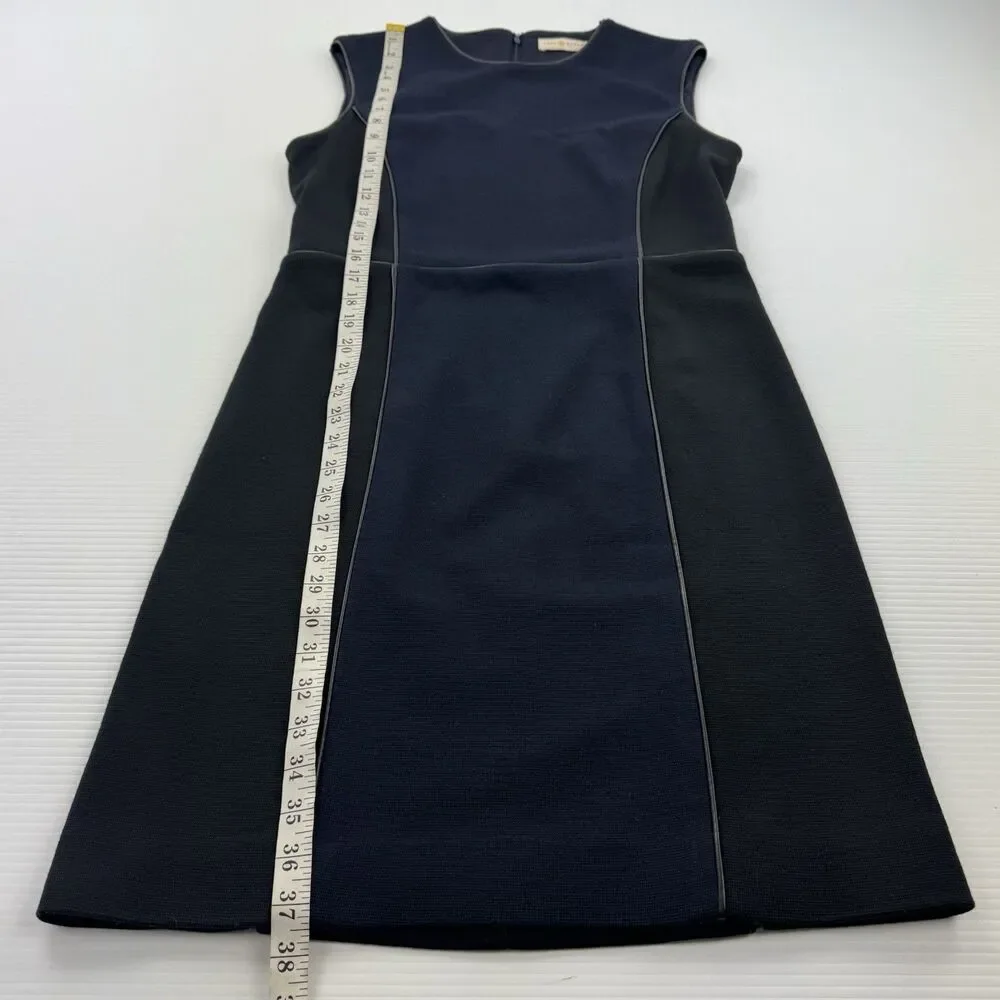 Tory Burch Natalee Ponte Sheath Dress M Navy Black Wool Blend Colorblock
